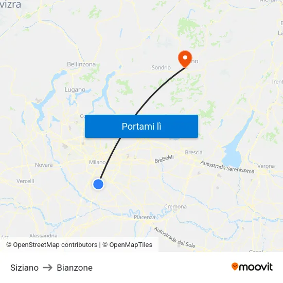 Siziano to Bianzone map