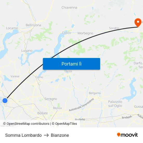 Somma Lombardo to Bianzone map