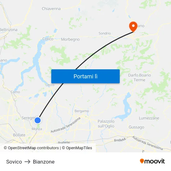 Sovico to Bianzone map