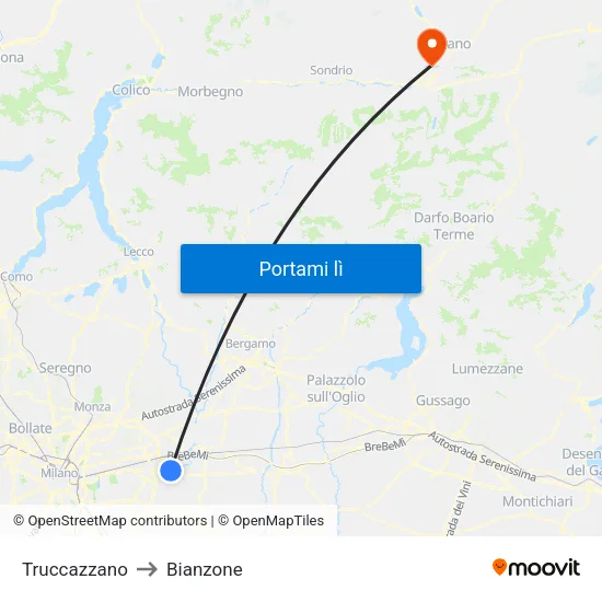 Truccazzano to Bianzone map