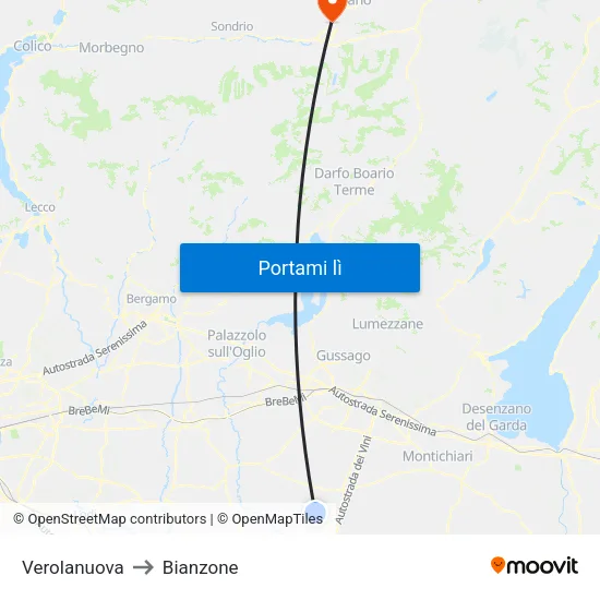 Verolanuova to Bianzone map