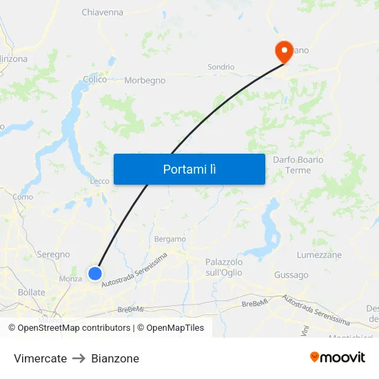 Vimercate to Bianzone map