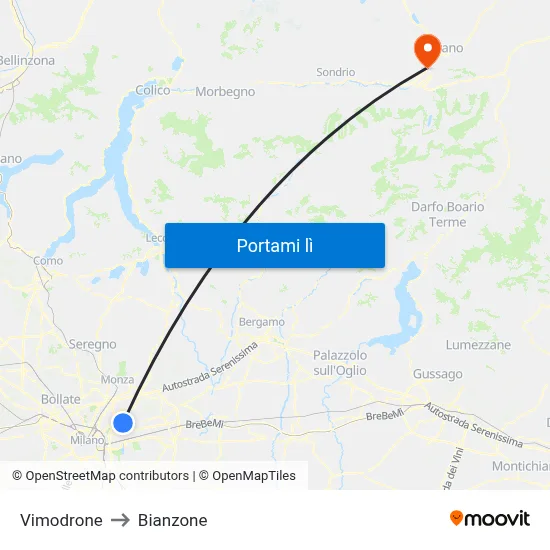 Vimodrone to Bianzone map