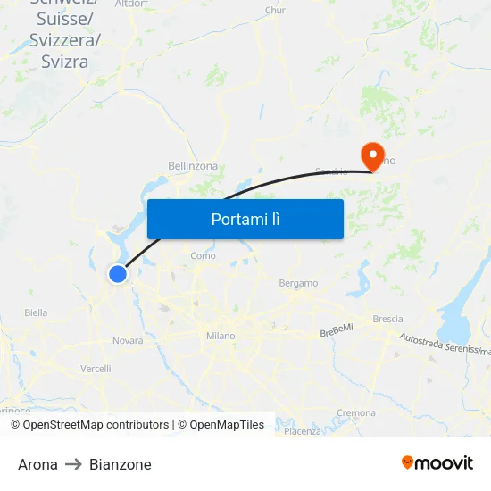 Arona to Bianzone map