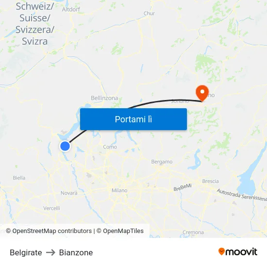 Belgirate to Bianzone map