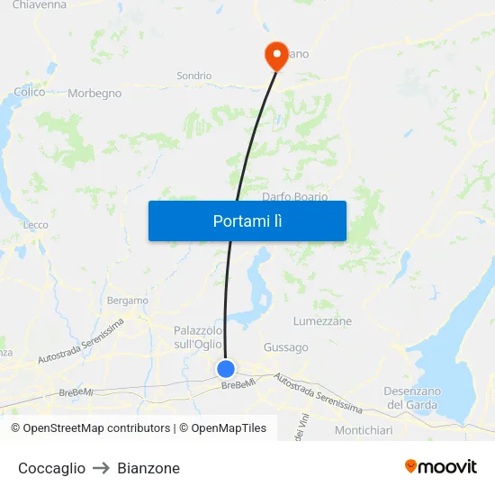 Coccaglio to Bianzone map