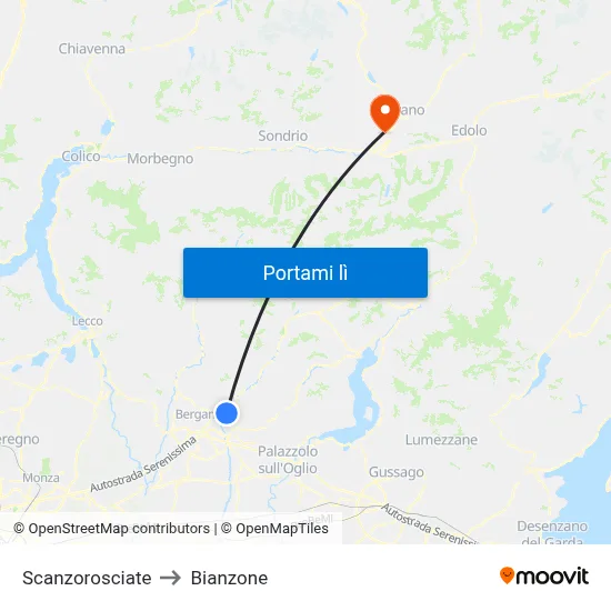 Scanzorosciate to Bianzone map
