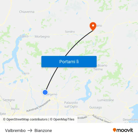 Valbrembo to Bianzone map