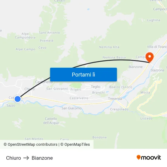 Chiuro to Bianzone map