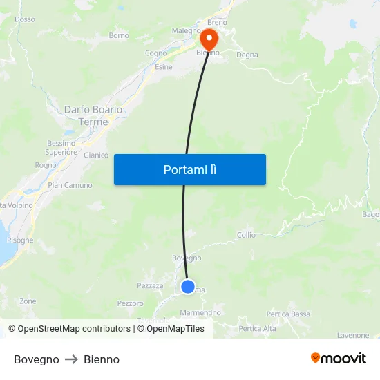 Bovegno to Bienno map