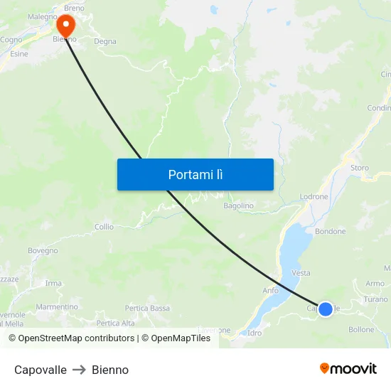 Capovalle to Bienno map