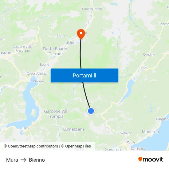 Mura to Bienno map