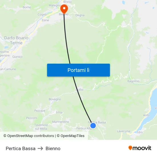 Pertica Bassa to Bienno map