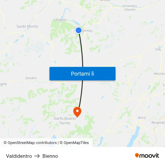 Valdidentro to Bienno map