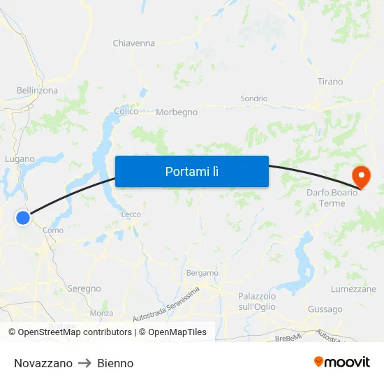 Novazzano to Bienno map