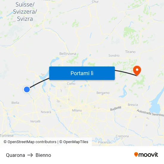 Quarona to Bienno map