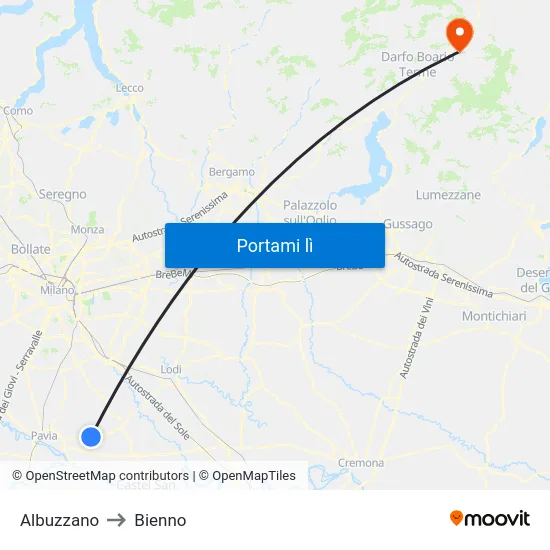 Albuzzano to Bienno map