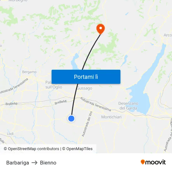 Barbariga to Bienno map