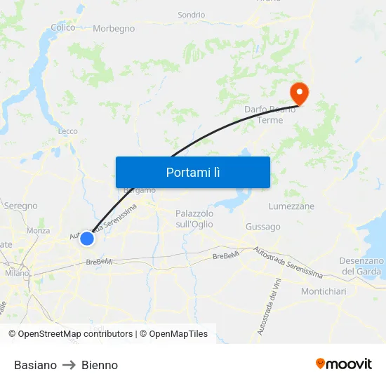 Basiano to Bienno map