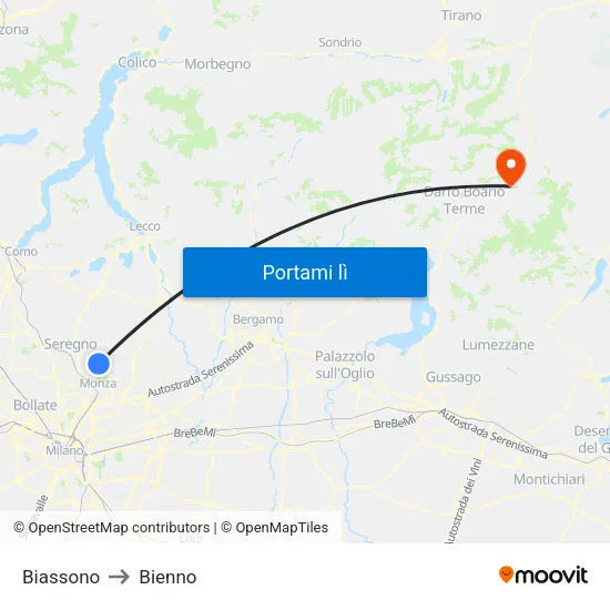 Biassono to Bienno map