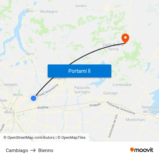 Cambiago to Bienno map