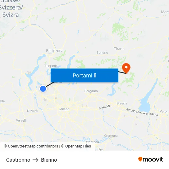 Castronno to Bienno map