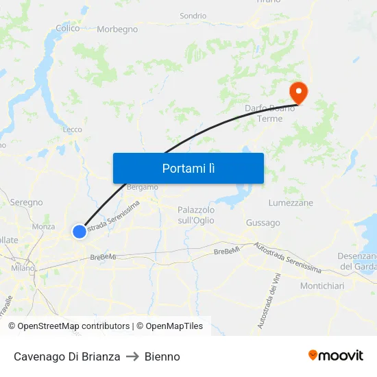 Cavenago Di Brianza to Bienno map