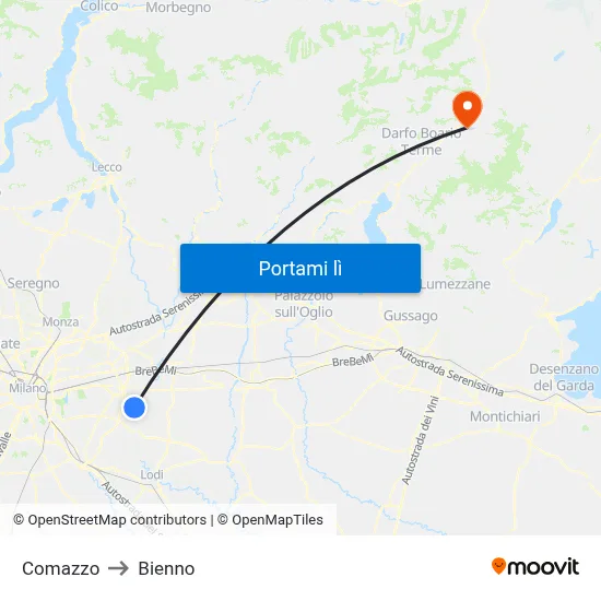 Comazzo to Bienno map