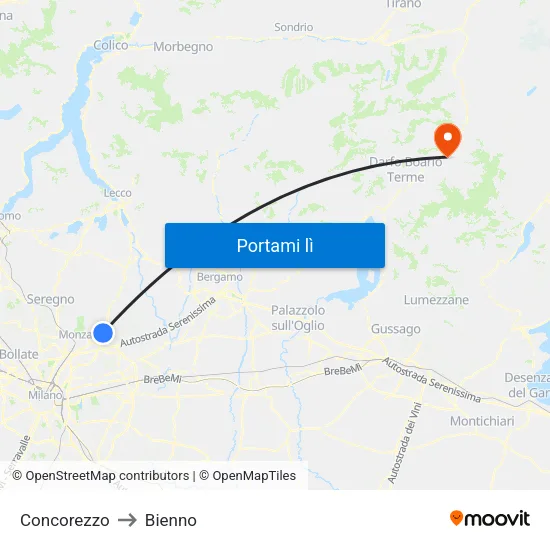 Concorezzo to Bienno map