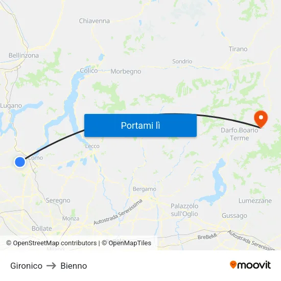 Gironico to Bienno map