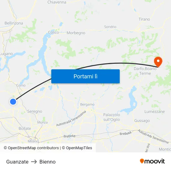 Guanzate to Bienno map