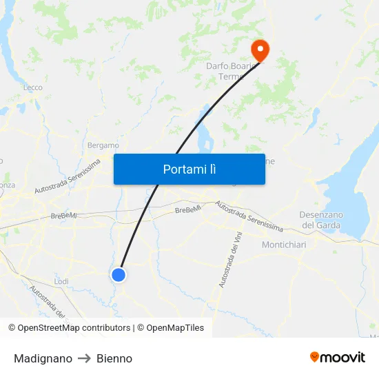 Madignano to Bienno map