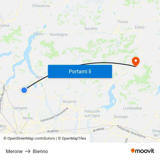 Merone to Bienno map