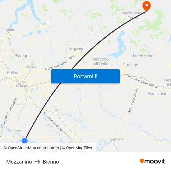 Mezzanino to Bienno map