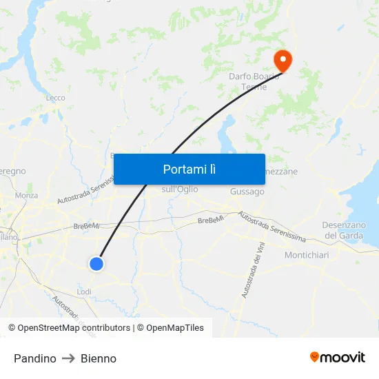 Pandino to Bienno map