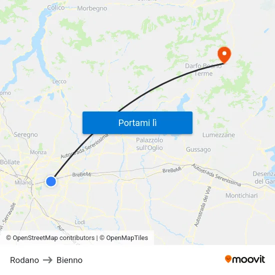Rodano to Bienno map