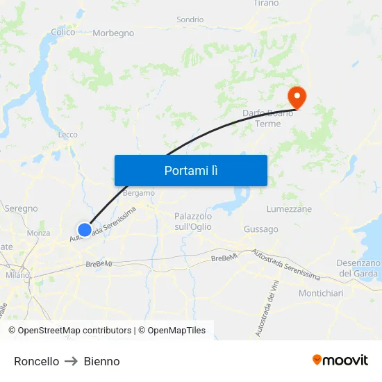 Roncello to Bienno map