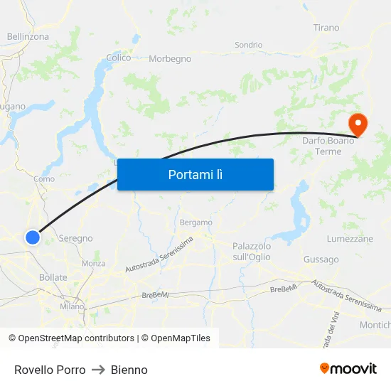 Rovello Porro to Bienno map