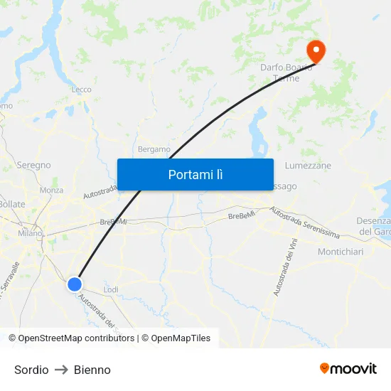 Sordio to Bienno map