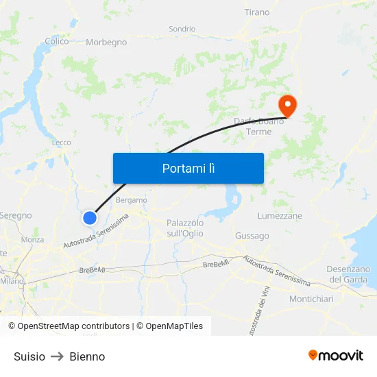 Suisio to Bienno map