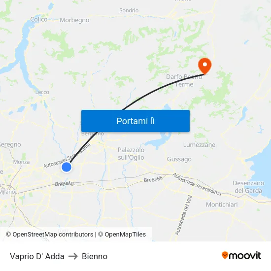 Vaprio D' Adda to Bienno map