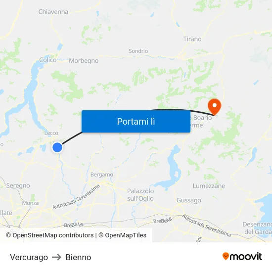Vercurago to Bienno map