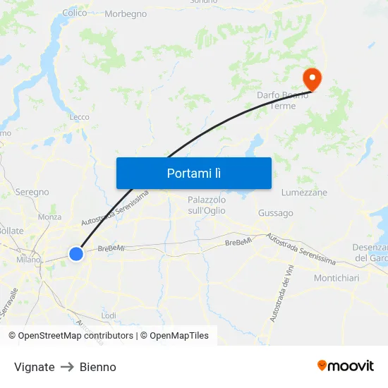 Vignate to Bienno map