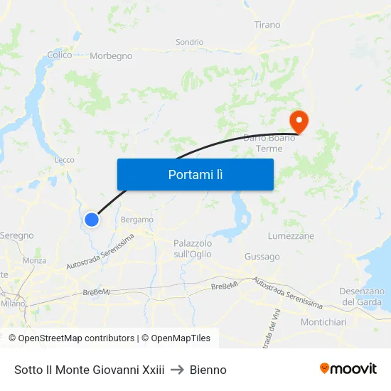 Sotto Il Monte Giovanni Xxiii to Bienno map