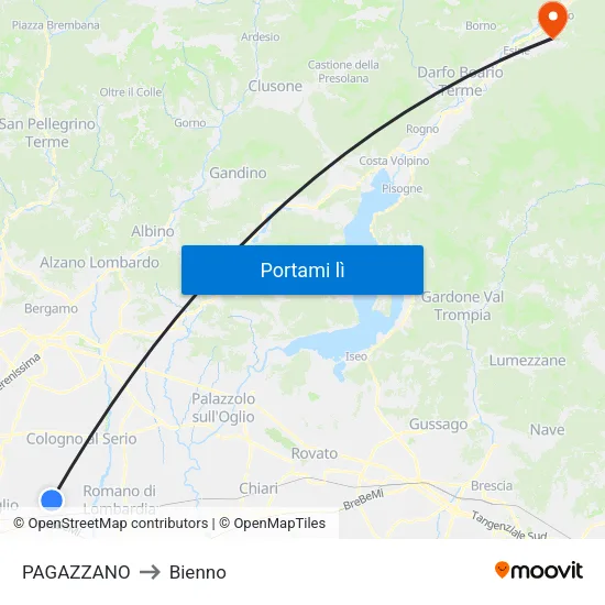 PAGAZZANO to Bienno map