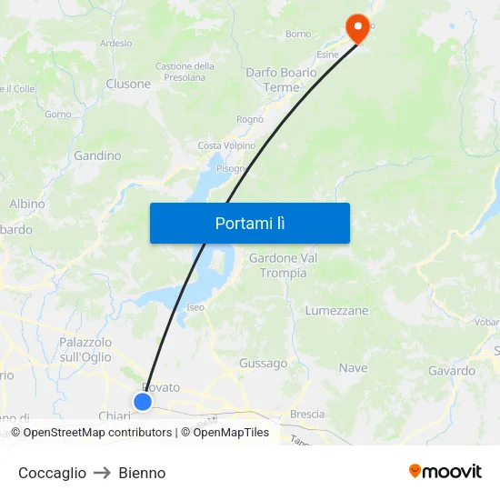 Coccaglio to Bienno map