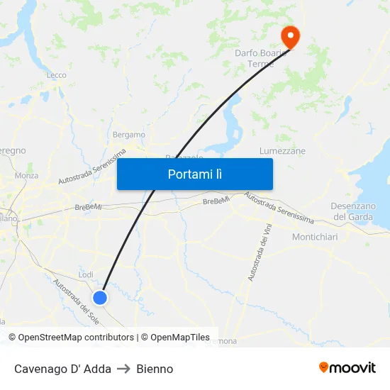 Cavenago D' Adda to Bienno map