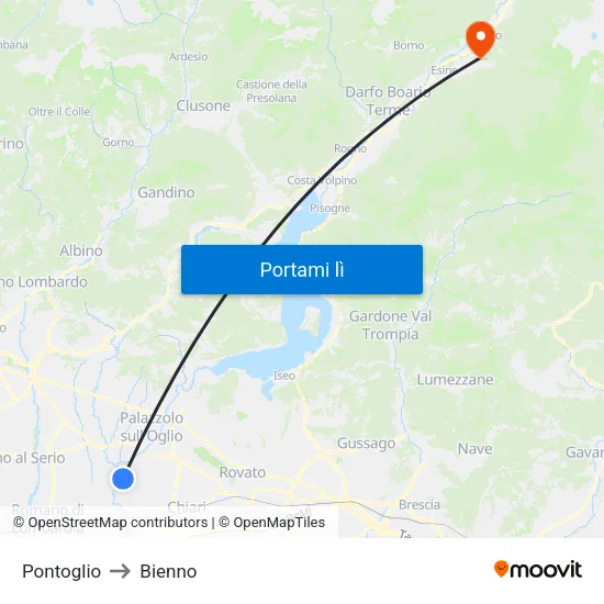 Pontoglio to Bienno map