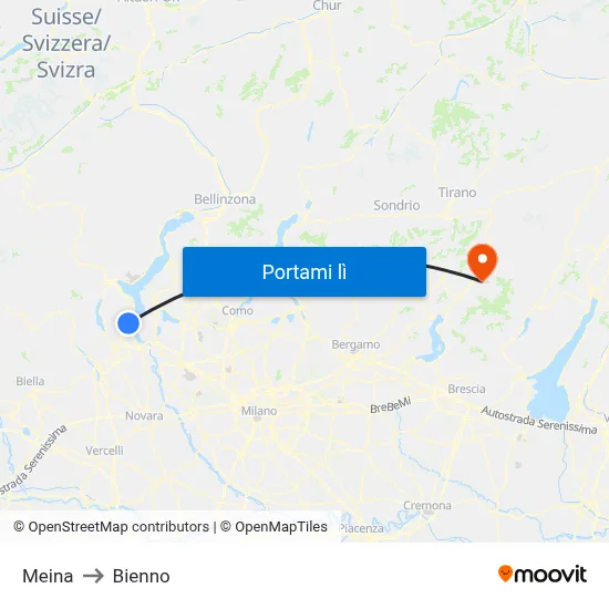 Meina to Bienno map