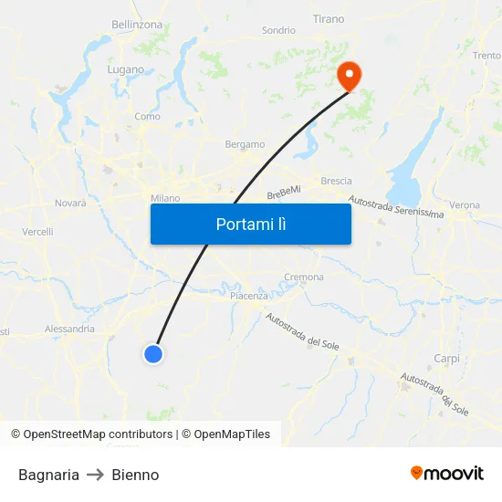 Bagnaria to Bienno map